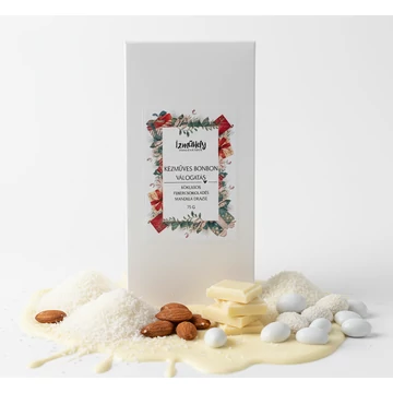 Ízműhely Kézműves Bonbon Válogatás- Kókuszos fehércsokoládés mandula drazsé 75g