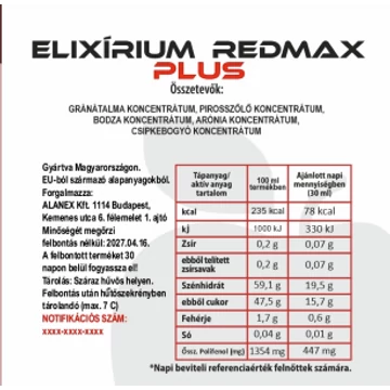 Elixírium REDMAX PLUS 100% gyümölcs szuperkoncentrátum polifenolokat tartalmazó étrend-kiegészítő 350ml