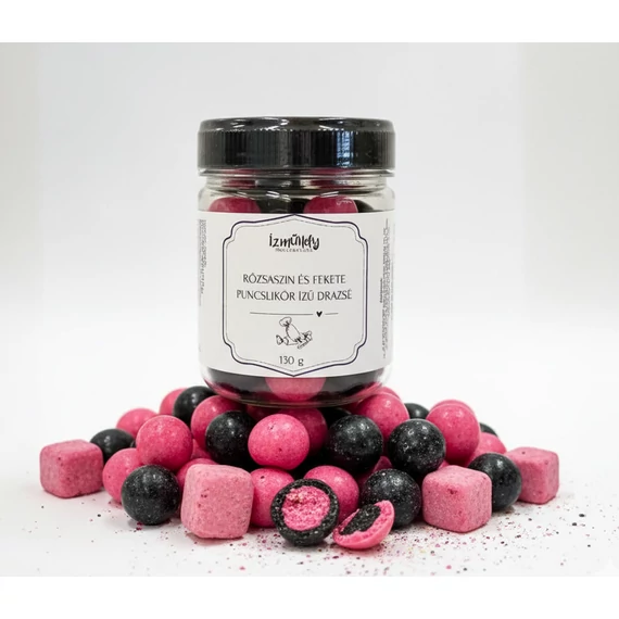 Ízműhely Desszert Kollekció - Rózsaszín és fekete puncslikőr ízű drazsé 130g
