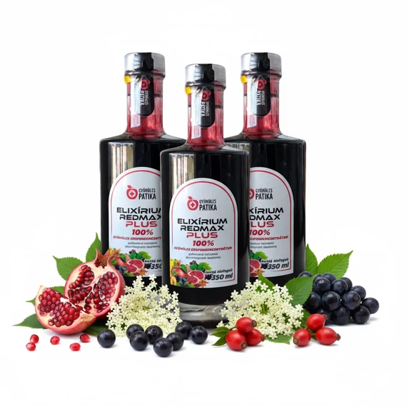 Elixírium REDMAX PLUS 100% gyümölcs szuperkoncentrátum polifenolokat tartalmazó étrend-kiegészítő 3x350ml