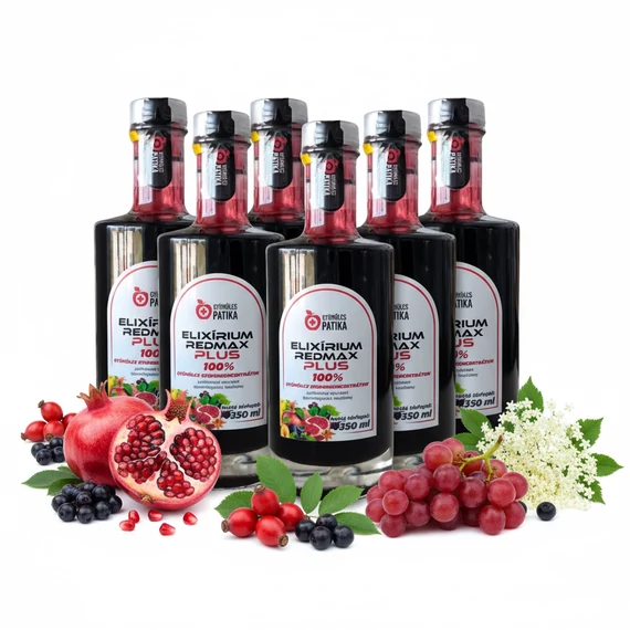 Elixírium REDMAX PLUS 100% gyümölcs szuperkoncentrátum polifenolokat tartalmazó étrend-kiegészítő 6x350ml