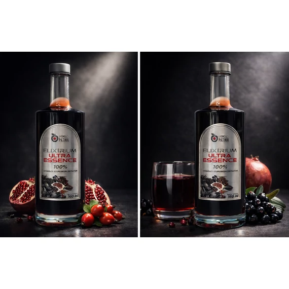 Elixírium ULTRA ESSENCE-EXTRA magas polifenol tartalmú étrend-kiegészítő, 100% gyümölcs szuperkoncentrátum 350ml